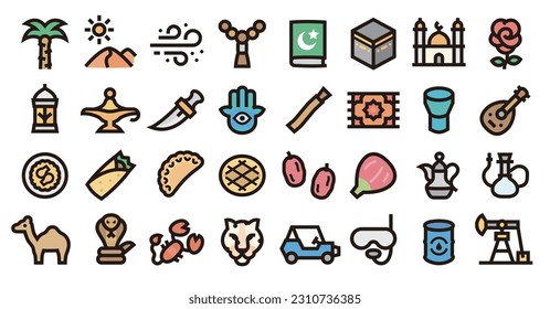 Saudi Arabia icon set (Bold outline color version)