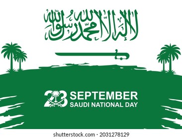 Saudi Arabia Independence Day. Arabic Translation: Saudi National Day. Vector Logo Illustration.