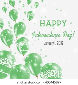 Saudi Arabia Independence Day Greeting Card. Flying Balloons in Saudi Arabia National Colors. Happy Independence Day Saudi Arabia Vector Illustration.