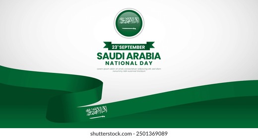 Día de la independencia de Arabia Saudita ondeando la bandera de la cinta copia de fondo del espacio