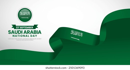 Saudi Arabia independence day waving ribbon flag copy space background