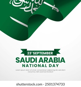 Saudi Arabia independence day waving flag with copyspace background