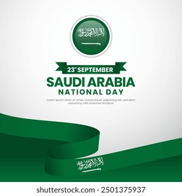 Saudi Arabia independence day waving ribbon flag copy space background design