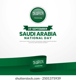 Saudi Arabia independence day waving ribbon flag copy space background design