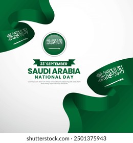 Día de la independencia de Arabia Saudita ondeando la bandera de la cinta copia espacio de diseño de fondo