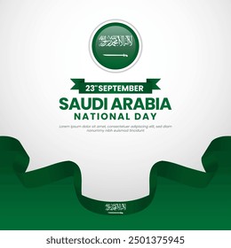 Día de la independencia de Arabia Saudita ondeando la bandera de la cinta copia espacio de diseño de fondo