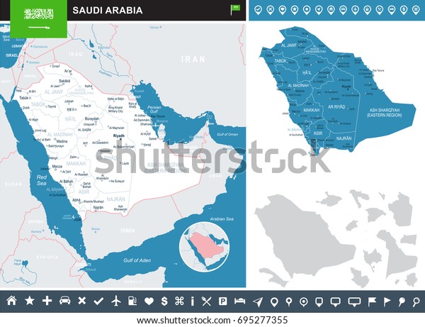Saudi\
Arabia - info graphic map and flag\
illustration