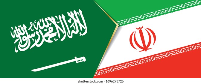 Arabia Saudita e Irán enarbolan dos banderas vectoriales, símbolo de relación o confrontación.