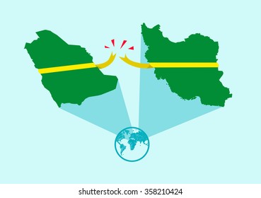 Saudi Arabia and Iran political or trade relations cuts off. Editable Clip Art.