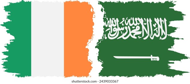 Saudi Arabia and Ireland grunge flags connection, vector