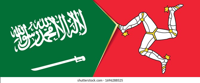 Arabia Saudita y la Isla de Man banderas, dos banderas vectoriales símbolo de relación o confrontación.