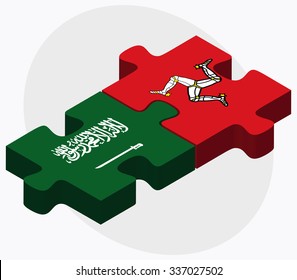 Saudi Arabia and Isle of Man Flags in puzzle isolated on white background