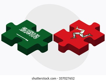Saudi Arabia and Isle of Man Flags in puzzle isolated on white background