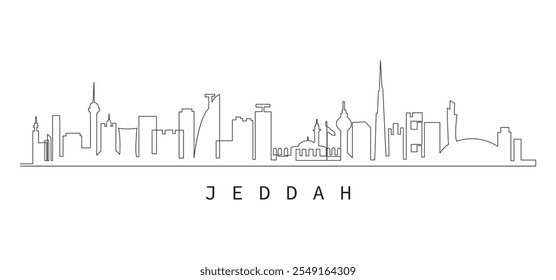 Linha do horizonte de Jaddah da Arábia Saudita. Esta ilustração representa o país com seus edifícios mais notáveis. Vetor 