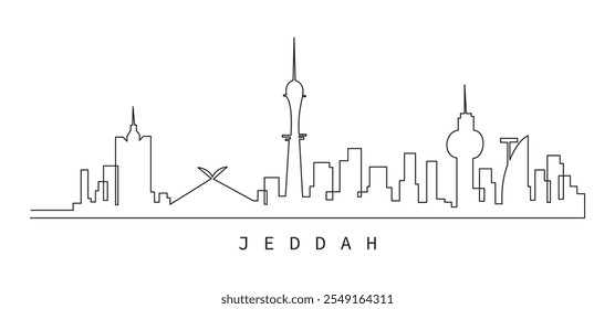 Saudi Arabia jaddah skyline. This illustration represents the country with its most notable buildings. Vector 