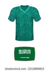 Kit de fútbol jersey de Arabia Saudita. Campeonato Mundial de Fútbol 2022. Camiseta nacional y bandera del equipo de fútbol Argentina con fondo blanco. Ilustración vectorial.