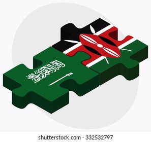 Saudi Arabia and Kenya Flags in puzzle isolated on white background