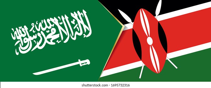 Arabia Saudita y Kenia enarbolan dos banderas vectoriales símbolo de relación o enfrentamiento.