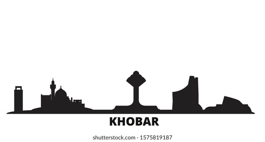 Saudi Arabia, Khobar city skyline isolated vector illustration. Saudi Arabia, Khobar travel black cityscape