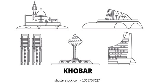 Saudi Arabia, Khobar line travel skyline set. Saudi Arabia, Khobar outline city vector illustration, symbol, travel sights, landmarks.