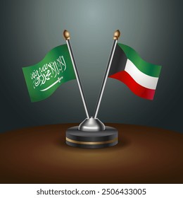 Saudi Arabia - Kuwait Cooperation Flag, Dark gradient color Background