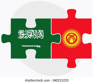 Saudi Arabia and Kyrgyzstan Flags in puzzle isolated on white background