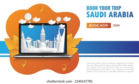 Saudi arabia Landmark Global Travel And Journey paper background. Vector Design Template.used for your advertisement, book, banner, template, travel business or presentation.
