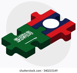Saudi Arabia and Laos Flags in puzzle isolated on white background