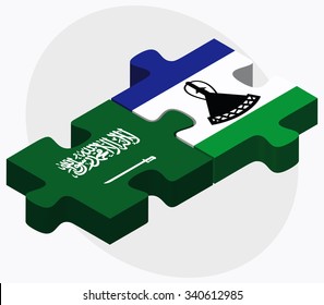 Saudi Arabia and Lesotho Flags in puzzle isolated on white background