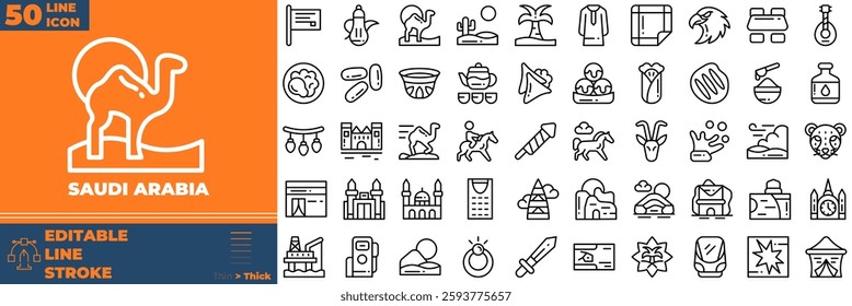 Saudi Arabia Line Editable Icons set. Vector illustration in modern thin line style of saudi arabia icons: arabia, national, arab, etc