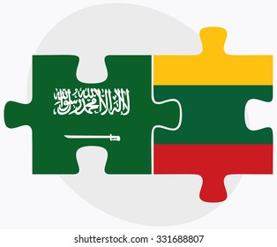 Saudi Arabia and Lithuania Flags in puzzle isolated on white background