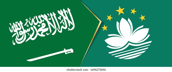 Banderas de Arabia Saudita y Macao, dos banderas vectoriales símbolo de relación o confrontación.