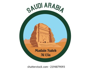 Saudi Arabia Madain Saleh Al Ula in circular Frame concept. Editable Clip Art.