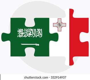 Saudi Arabia and Malta Flags in puzzle isolated on white background