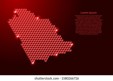 Saudi Arabia map from 3D red cubes isometric abstract concept, square pattern, angular geometric shape, for banner, poster. Vector illustration.