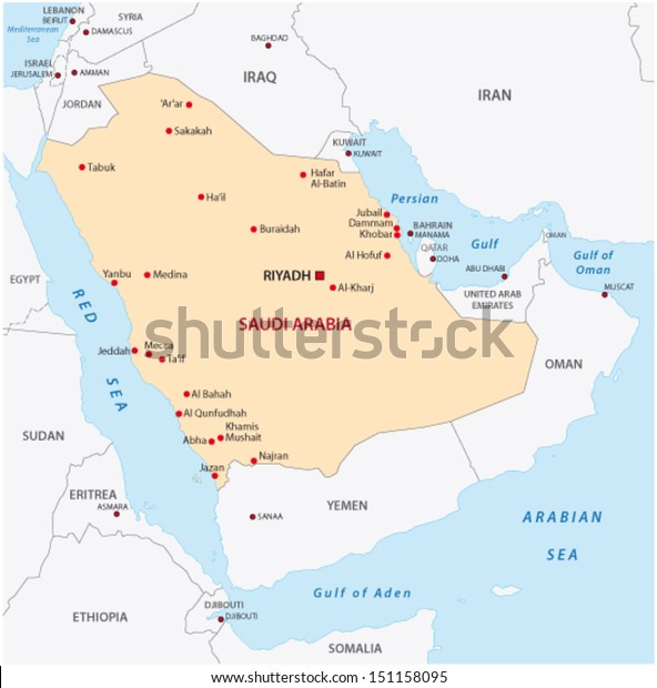 Saudi Arabia Map Stock Vector Royalty Free 151158095