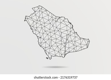 Mapa de Arabia Saudita - Resumen de la línea de purga y las escalas de puntos sobre fondo blanco con el Mapa Mundial. Malla 3D del marco de cables línea de red poligonal, esfera de diseño, punto y estructura - Ilustración vectorial eps 10