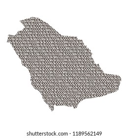 Saudi Arabia map abstract schematic from black ones and zeros binary digital code. Vector illustration.