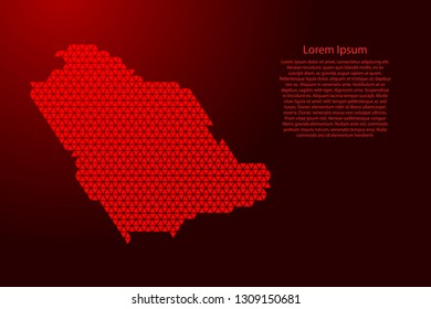 Saudi Arabia map abstract schematic from red triangles repeating pattern geometric background with nodes and  for banner, poster, greeting card. Vector illustration.