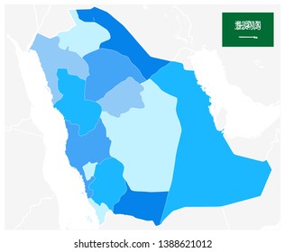 Saudi Arabia Map Administrative Divisions Blue Colors - No text - Highly detailed vector illustration.
