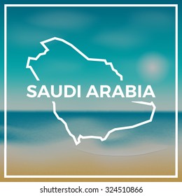 Saudi Arabia map against the backdrop of beach and tropical sea with bright sun. EPS10 vector