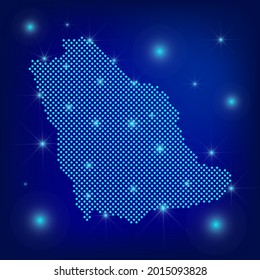 Saudi Arabia map in blue. Dotted map. Dots  Saudi Arabia map with spotlights on dark blue background.  Global social network.  Blue futuristic background with Dotted map . EPS10