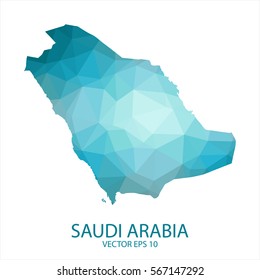 Saudi Arabia map - blue geometric rumpled triangular low poly style gradient graphic background , polygonal design for your . Vector illustration eps 10.