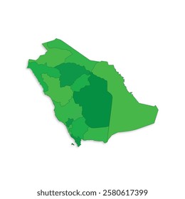 Saudi Arabia map with border highlighted regions, states, isolated on white background. Template map of Saudi Arabia. Detailed vector illustration.