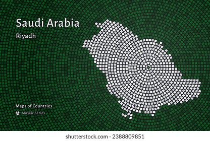 Saudi Arabia Map with a capital of Riyadh Shown in a Mosaic Pattern