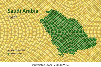 Saudi Arabia Map with a capital of Riyadh Shown in a Mosaic Pattern