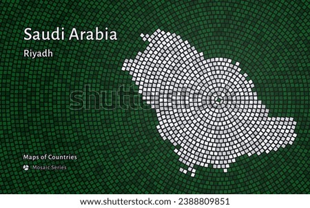 Saudi Arabia Map with a capital of Riyadh Shown in a Mosaic Pattern