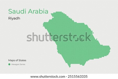 Saudi Arabia Map with a capital of Riyadh Shown in a Hexagon Pattern.