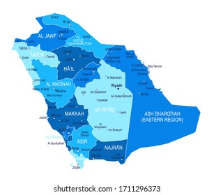 Saudi Arabia map. Cities regions Vector illustration