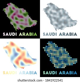 Saudi Arabia map. Collection of maps of Saudi Arabia in dotted style. Borders of the country filled with rectangles for your design. Vector illustration.